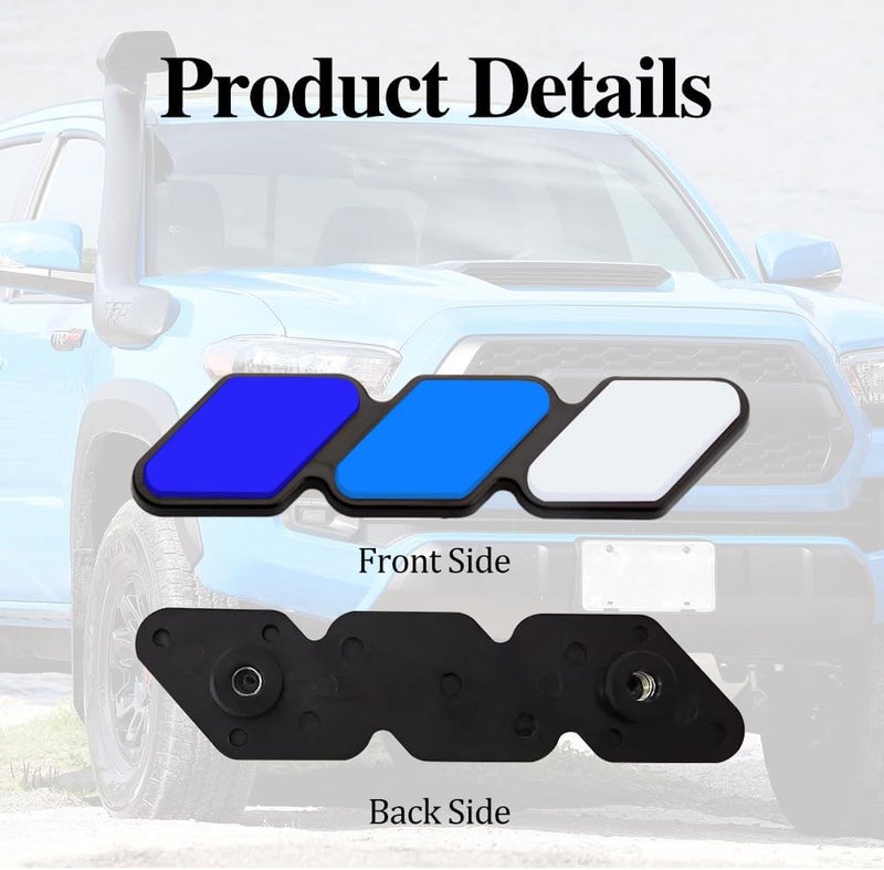 CHRYMUM TRD Grille Decor Badge, 3-Color Upgrade Emblem, Grille Insert Trims, Tri-Color Grille Badge Emblem Car Decoration Accessories Fit for Tacoma 4Runner Tundra Sequoia Rav4 Highlander (White Blue) - Image 3